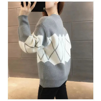 Sweater Women's Autumn and Winter New Warmth Thick Knitted Sweater Color-blocking Slim Base Shirt Top Base Shirt
