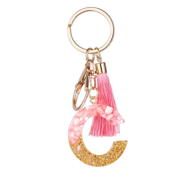 Pink Gold Color Initial Letter A-Z Resin Key Ring Cup Key Chains DIY Jewelry Gifts