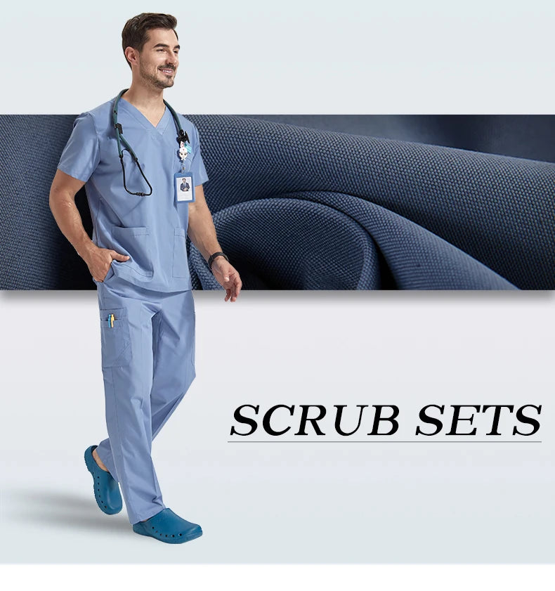 Men's Medical Scrubs Sets Hospital Nursing Uniforms Breathable Sanitary Clinical Aesthetic Nurse Suits Doctor Workwear 8020-02