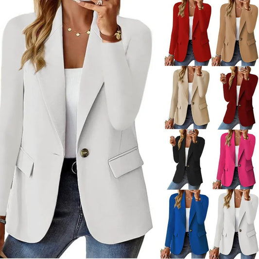 Women's Business Blazer Long Sweater Cardigan Lapel Long Sleeve Solid Button Casual Elegant Jacket Coat Trendy Loose Outwear