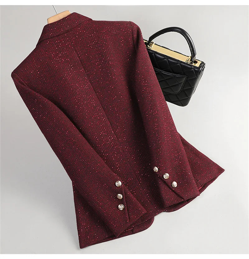 Autumn Winter Women Blazer Long Sleeve Single Button Formal Jacket Business Coat Ladies Office Woolen Suit Coat Female Outerwear