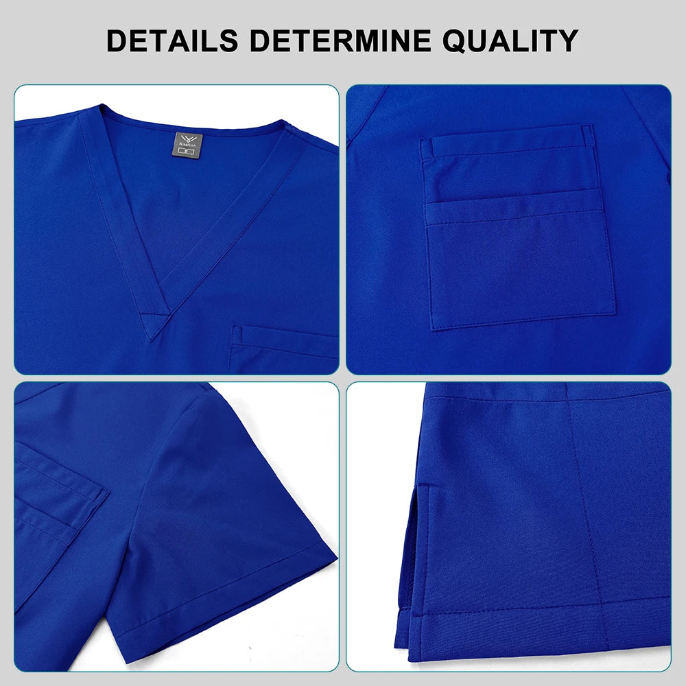Nursing Elastic Scrubs Anti-Wrinkle Surgical Uniforms Woman Breathable Short Sleeved Top and Pants Sets Nurse Uniform Scrub Suit