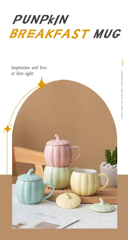 Multicolored Pumpkin Breakfast Mug Household Water Cup Ceramic Coffee Cups with Lid High Beauty Couple Oat Mugs Drinkware