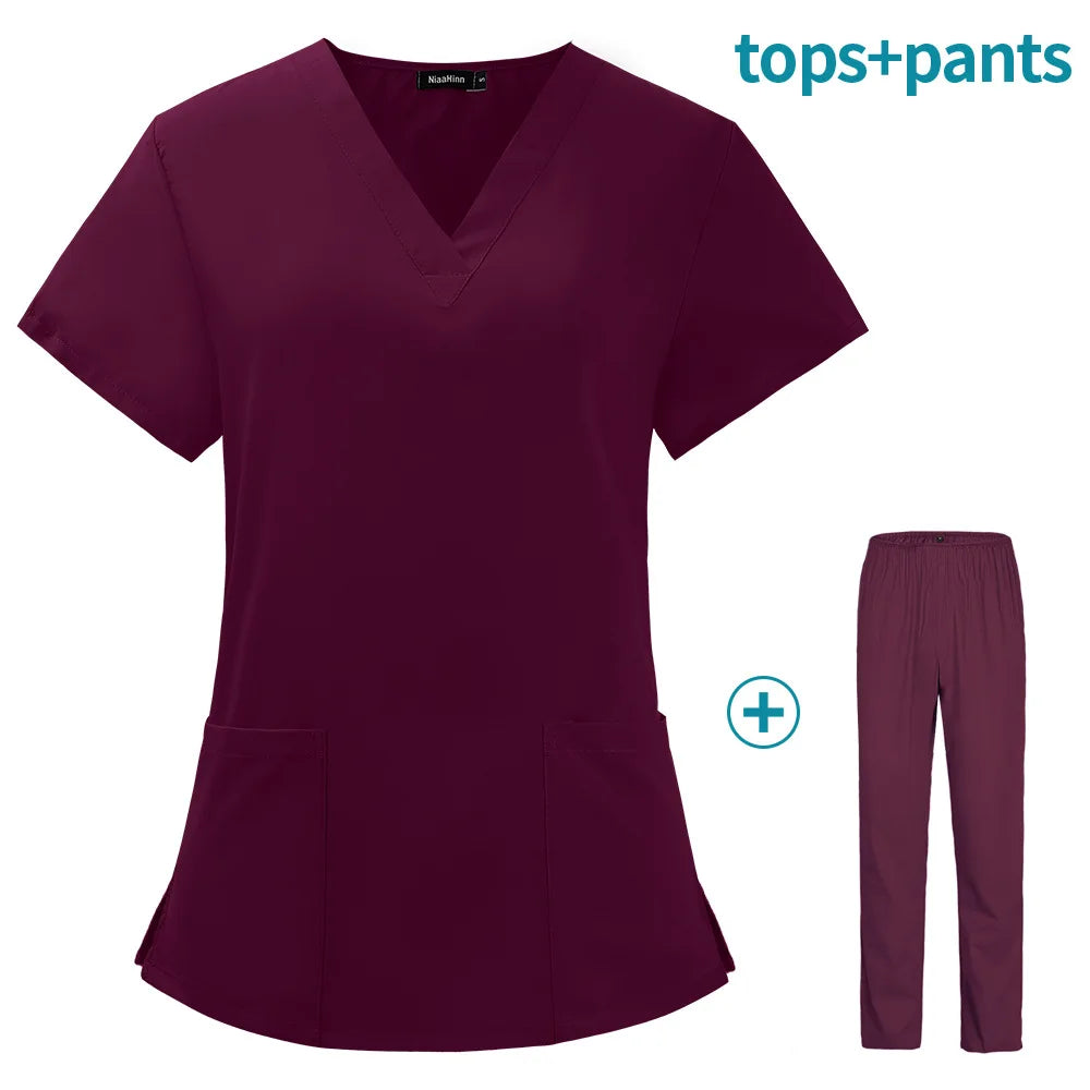 Spa Doctor Nursing Tunic Suit Surgical Uniforms Woman Scrub Set Medical Nurse Beauty Salon Workwear Clinical Scrubs Top + Pant