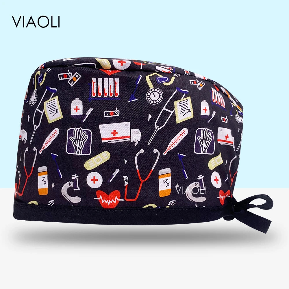 Scrub Cap Printed Cotton Beauty Salon Surgeon Cap Dental Clinic Nursing Hat Women Men Surgical Caps Wholesale Nurse Accessories