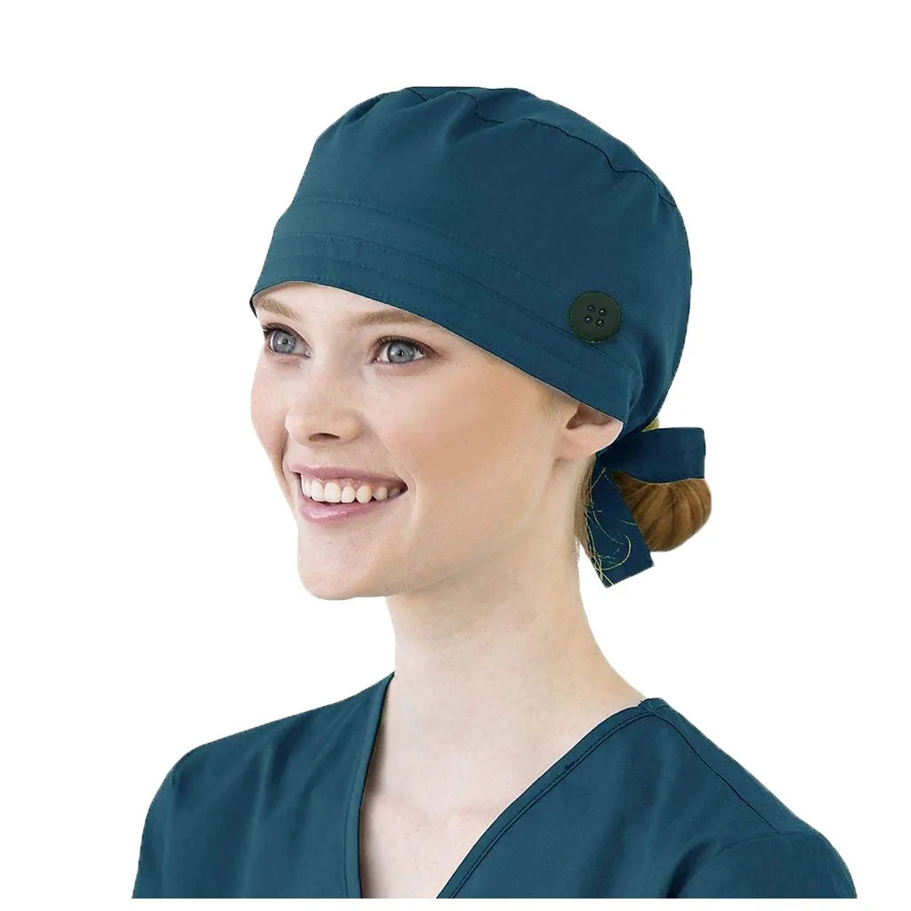 Solid Color Scrubs Caps With Button Pet Grooming Agency Work Scrubs Beauty Work Hats Lab Nursing Scrubs Cap Gorro Enfermera