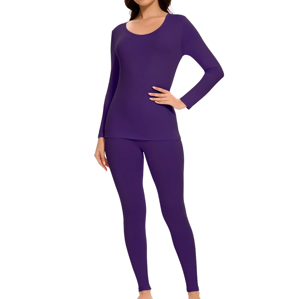 Plus Size Winter Thermal Underwear Suits Women's Long-Sleeved Tops Pants 2PCS Soft Comfortable Ladies Layer Clothing 6 Color