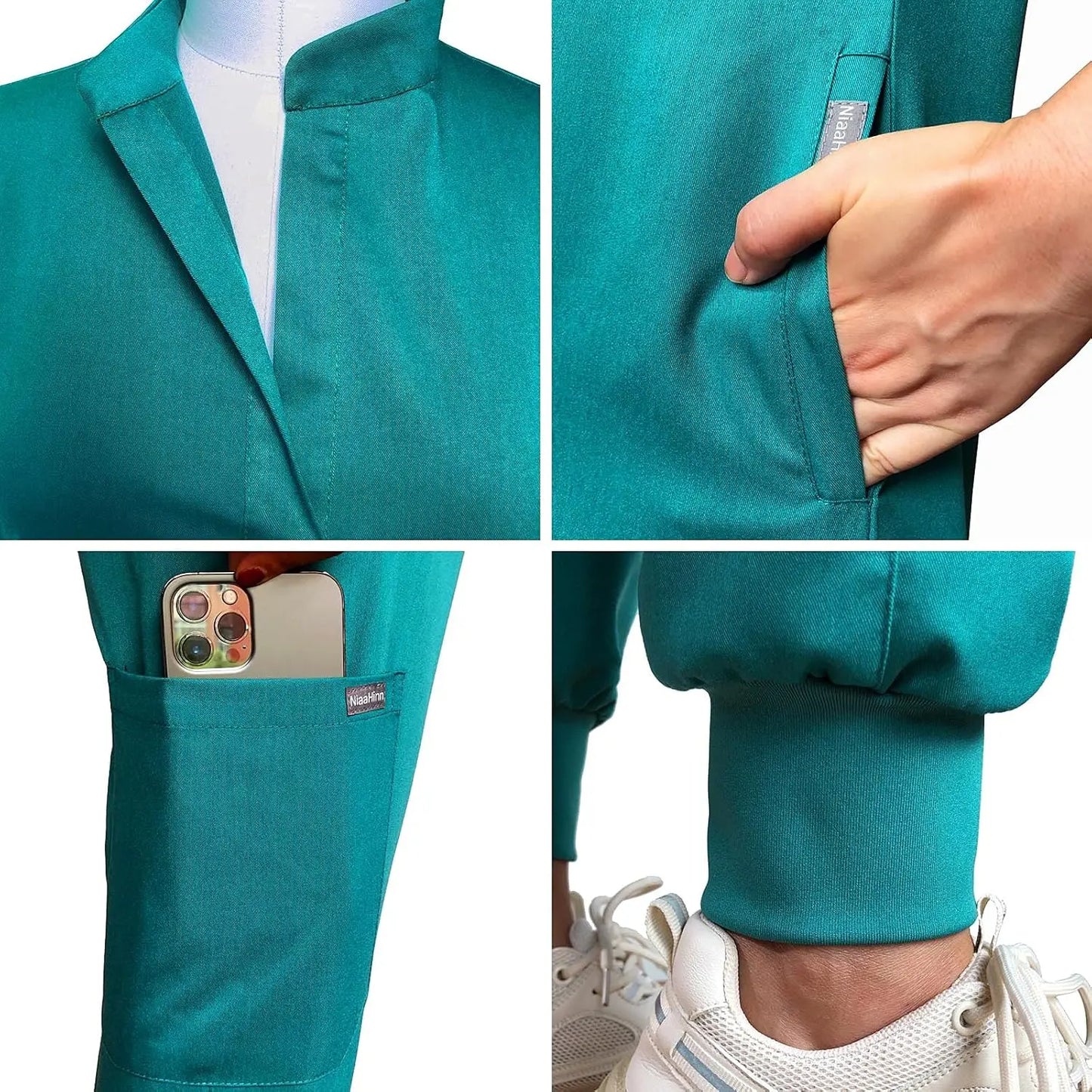 niaahinn Scrubs Set for Women Nurse Uniform Jogger Suit Stretch Top & Pants with Multi Pocket for Nurse Esthetician Workwear