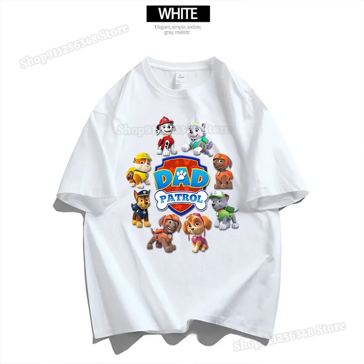 Cartoon Paw Patrols Dad Mum Graphic T Shirts for Men Women Couple Outfit Cotton Summer Clothes Short Sleeve Streetwear Tops Gift