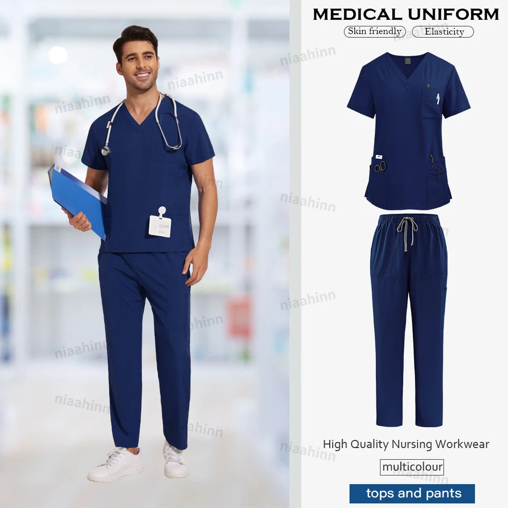 Nursing Scrubs Set  Anti-Wrinkle Medical Surgical Gown Wholesale Hospital Scrub Top Doctor Nurse Special Scrub Uniform Men Women