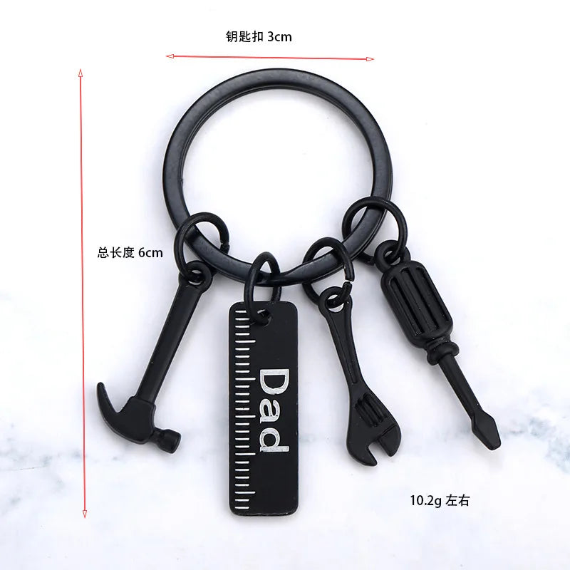 Chic Design Keychains for Dad Father's Day Gift Mini Zinc Alloy Hammer Screwdriver Wrench Tools Set Pendant for Keys Holder Ring