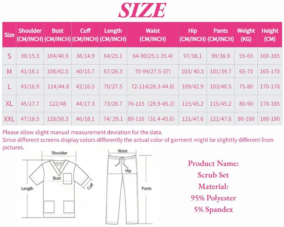 Slim Fit Women Scrubs Sets Hospital Medical Uniforms Nurses Accessories Dental Clinic Beauty Salon Spa Workwear Scrubs Tops Pant