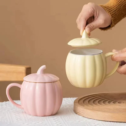 Multicolored Pumpkin Breakfast Mug Household Water Cup Ceramic Coffee Cups with Lid High Beauty Couple Oat Mugs Drinkware