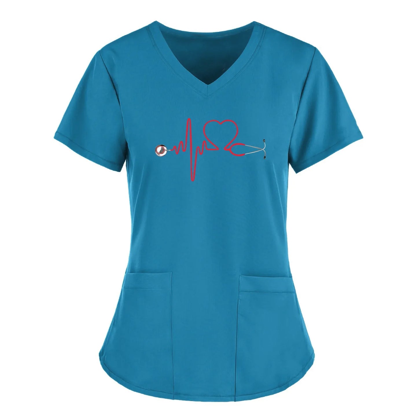 Scrubs Medical Uniforms Woman Top Fashion V Neck Soild Short Sleeve Tops Pocket Working T-Shirts Blouse Women's Athletic Shirts