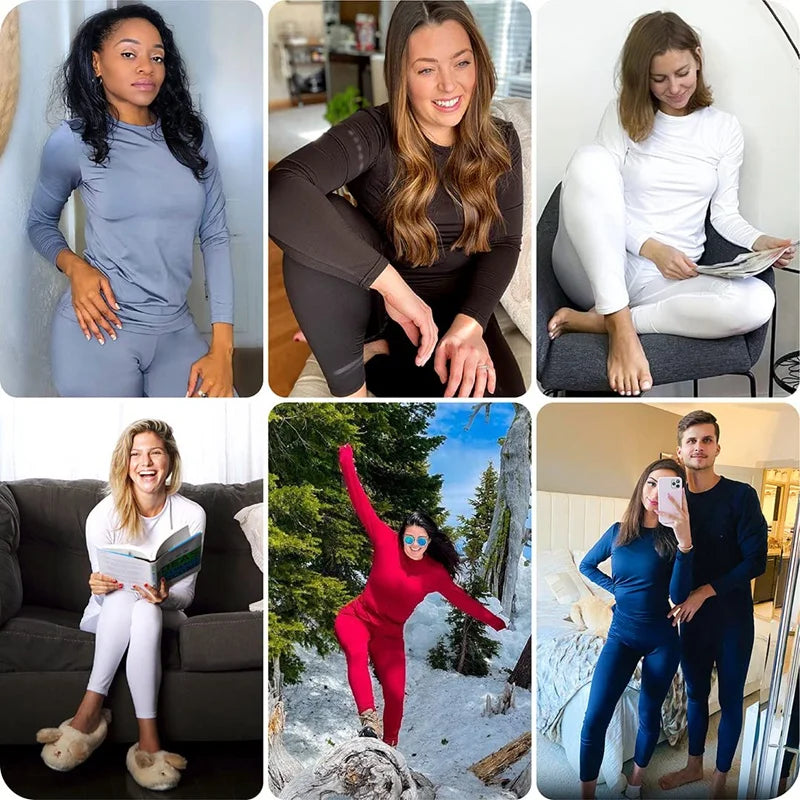 Plus Size Winter Thermal Underwear Suits Women's Long-Sleeved Tops Pants 2PCS Soft Comfortable Ladies Layer Clothing 6 Color