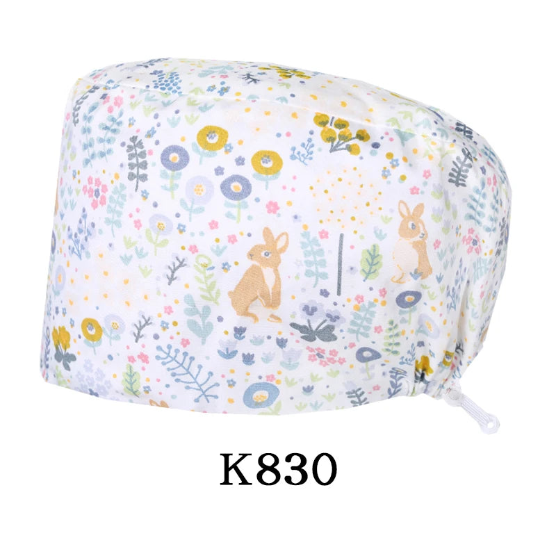 Printed Scrub Caps Dental Nursing Hats Durable Women Pediatric Cap Care Center Work Hat Comfortable  Aesthetic Scrub Cap K1235