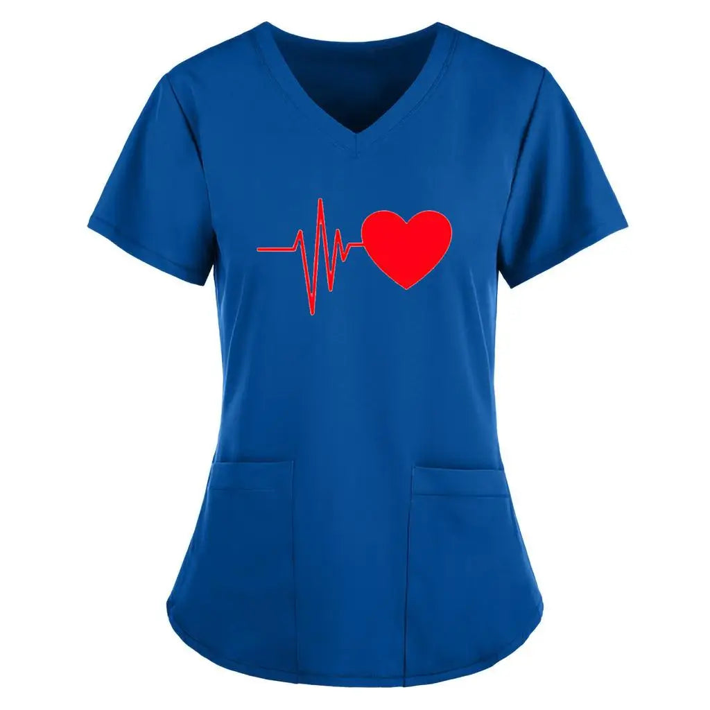 Scrubs Medical Uniforms Woman Top Fashion V Neck Soild Short Sleeve Tops Pocket Working T-Shirts Blouse Women's Athletic Shirts