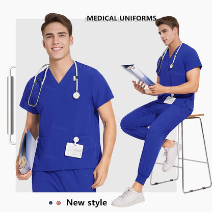 Medical Nurse Uniforms Vet Beauty Workwear Pockets Clinical Scrub Top Pant Doctor Nursing Suit Surgical Uniform Unisex Scrub Set