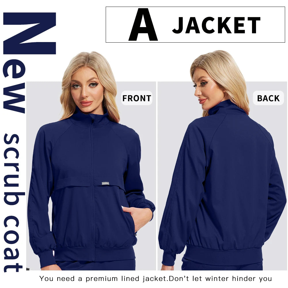 Women Men's Spring Autumn Soft Long Sleeve Jacket Medical Clinical Nurse Coats Hospital Pharmacy Work Top Pocket Dentist Outwear