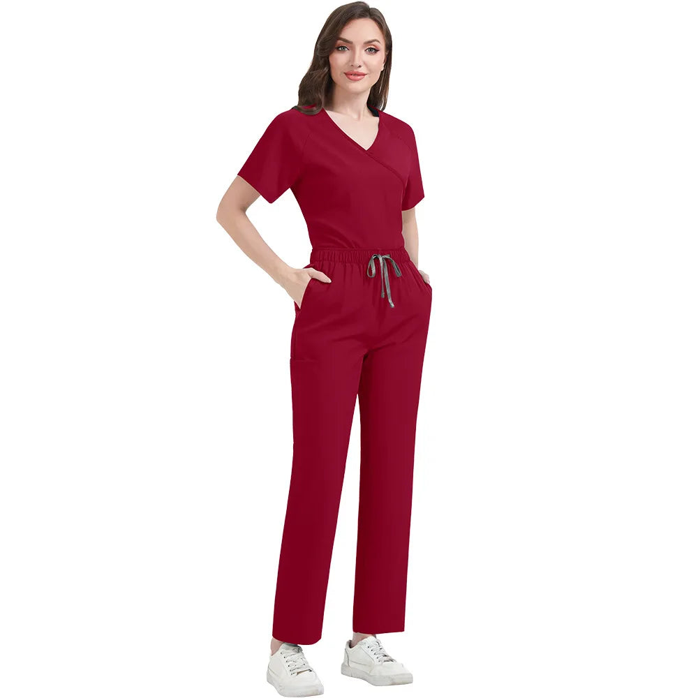 Slim Fit Women Scrubs Sets Hospital Medical Uniforms Nurses Accessories Dental Clinic Beauty Salon Spa Pet Lab Workwear Clothes