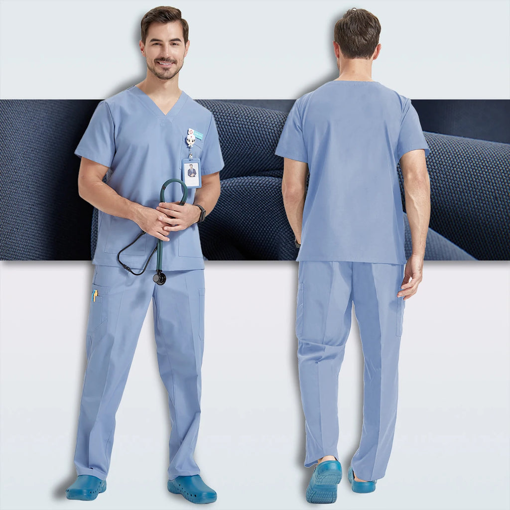 Men's Medical Scrubs Sets Hospital Nursing Uniforms Breathable Sanitary Clinical Aesthetic Nurse Suits Doctor Workwear 8020-02