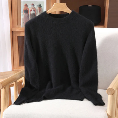 Autumn Winter Sweater Pullover Women's Clothing 100% Mink Cashmere Sweater Pullover O-Neck Basic Long Sleeve Warm Fleece Knitted