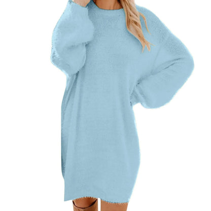 Women Winter Sweater Knit Crewneck Warm Long Sleeve O-Neck Casual Sweatshirts Dress Solid Color Oversized Basic Ladies Cloth