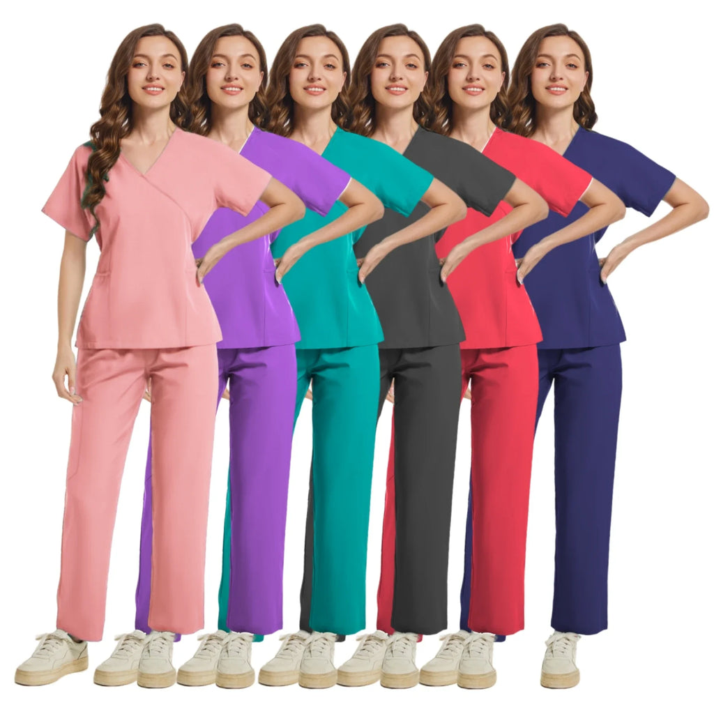 Slim Fit Women Scrubs Sets Hospital Medical Uniforms Nurses Accessories Dental Clinic Beauty Salon Spa Workwear Scrubs Tops Pant