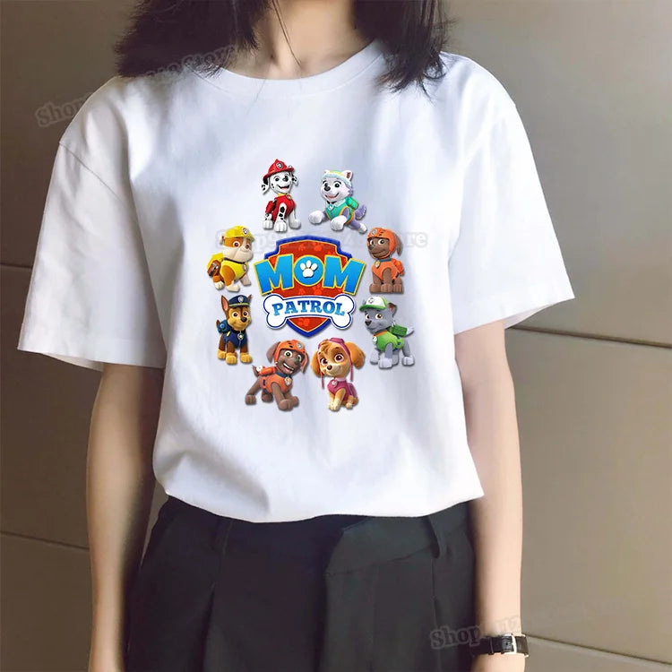 Cartoon Paw Patrols Dad Mum Graphic T Shirts for Men Women Couple Outfit Cotton Summer Clothes Short Sleeve Streetwear Tops Gift