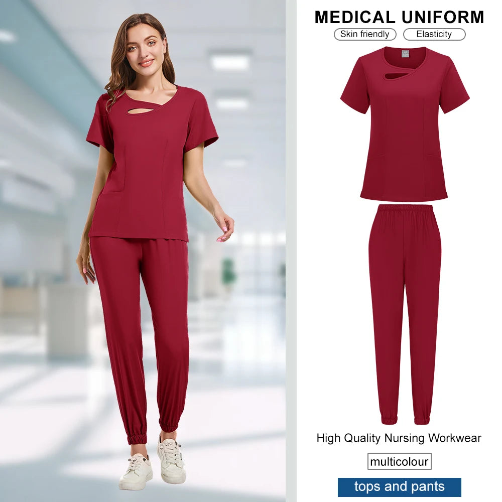 Beauty Workwear Women Medical Nurses Uniform Surgical Scrubs Set Spa Top Pants Clinic Carer Clothes Nursing Uniforms Jogger Suit
