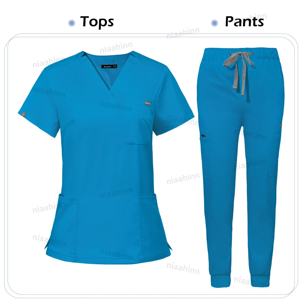 Niaahinn Scrub Nursing Accessories Medical Surgical Gowns Doctor Nurse Special Scrubs Minimalist Solid Color Work Wear Women Men