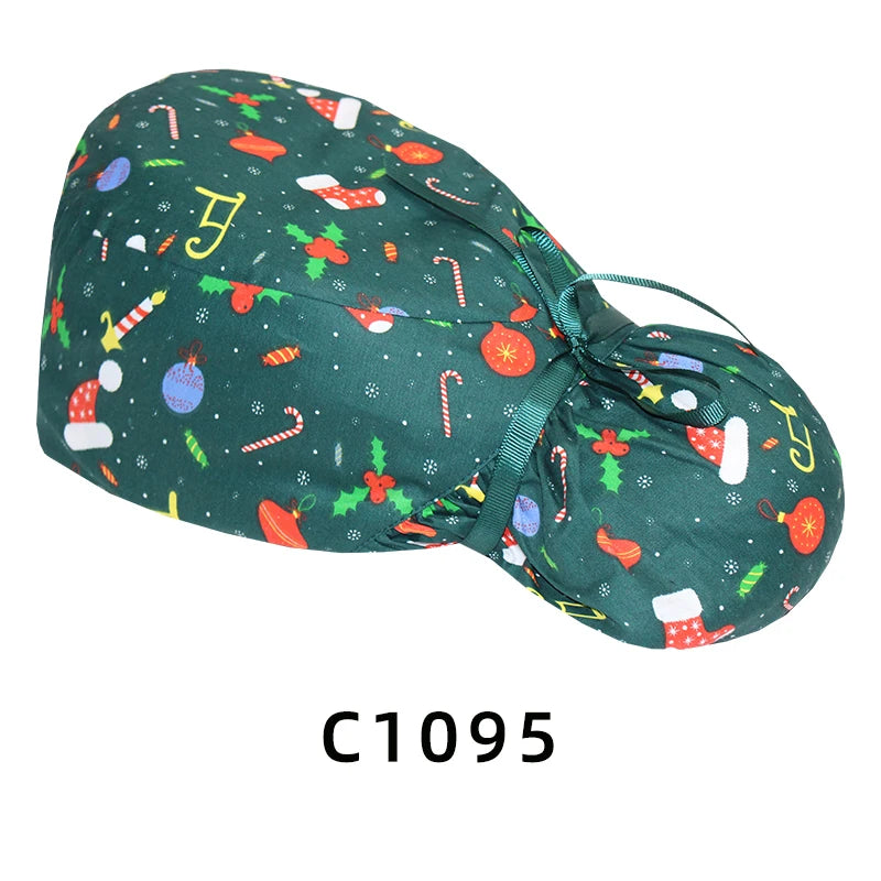 Christmas Snowman Scrub Caps for Long Hair Cotton Surgical Hats Dental Nursing Caps Women Men Hospital Clinic Medical Caps C1093