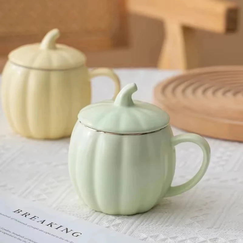 Multicolored Pumpkin Breakfast Mug Household Water Cup Ceramic Coffee Cups with Lid High Beauty Couple Oat Mugs Drinkware