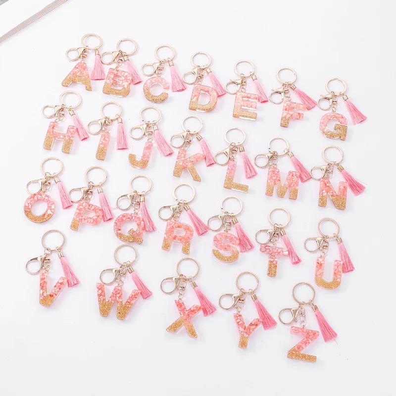 Pink Gold Color Initial Letter A-Z Resin Key Ring Cup Key Chains DIY Jewelry Gifts
