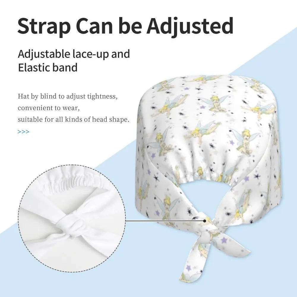 Custom Tinker Bell Breathable Nursing Work Cap Surgical Scrub Caps Unisex Nurse Medical Cap Cartoons Scrubs Hat Medical Surgical