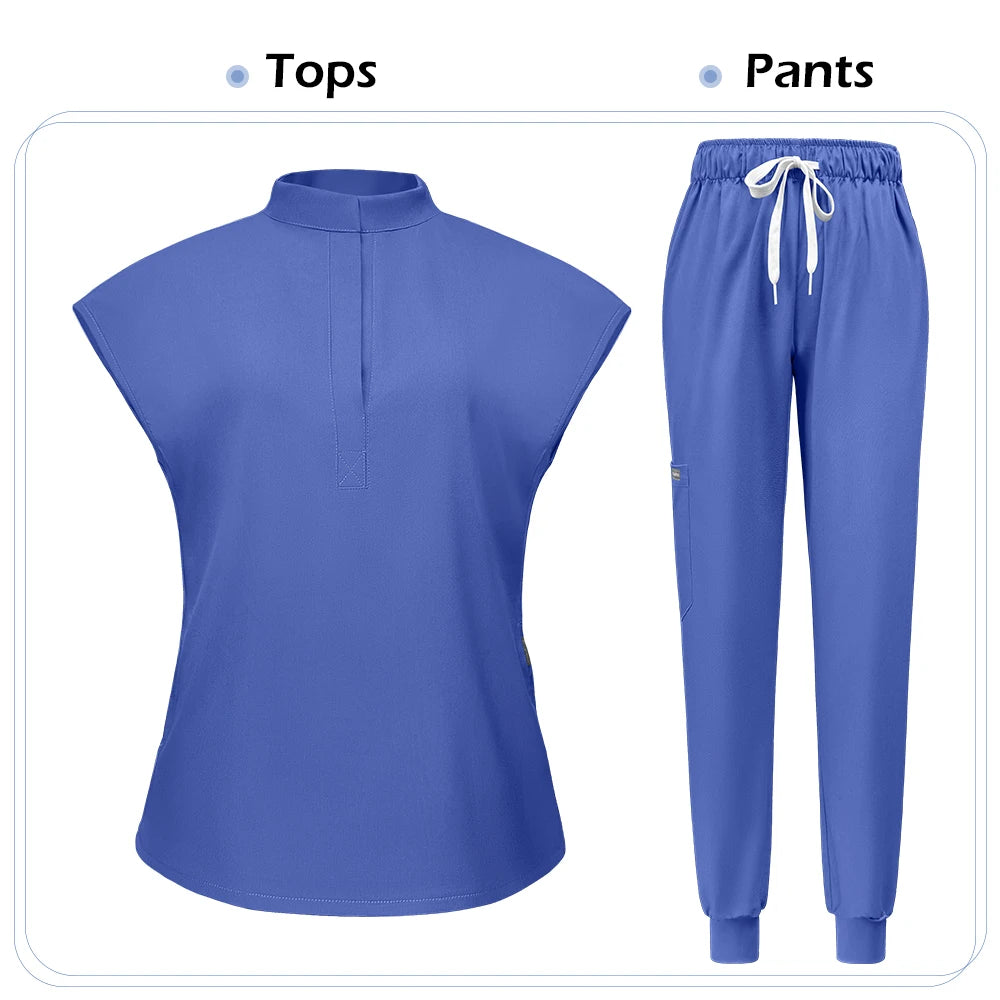 Niaahinn Scrubs Hot Sales Jogger Scrub Sets Women Solid Color Breathable Work Clothes Lab Coat Uniform Hospital Doctor Work Wear