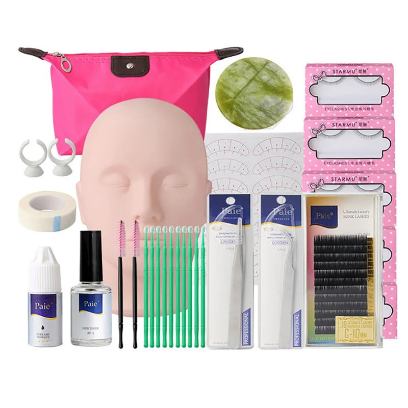 False Eyelash Extension Kit Set for Beginner Lash Brush Tweezers Glue Ring Eye Pad Eyelash Extension Supplies Lash Accessories