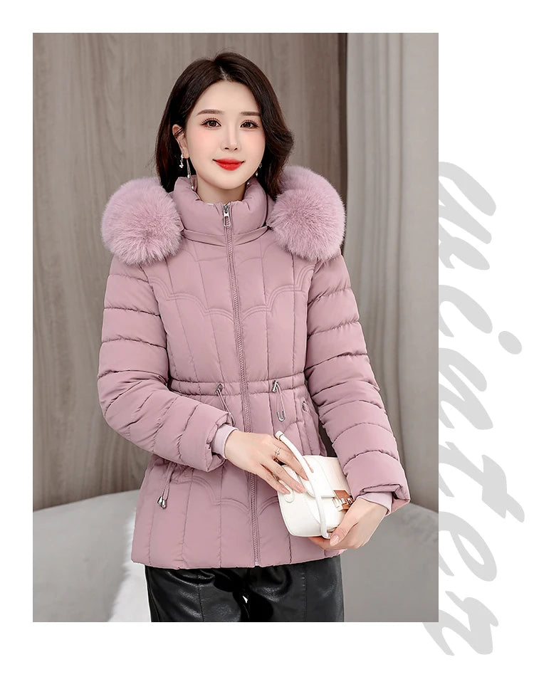 Winter  New Down Jacket Women Parkas Fashion High-Quality Warm Cotton Padded Coat Ladies Short Overcoat Hooded Overwear Tops