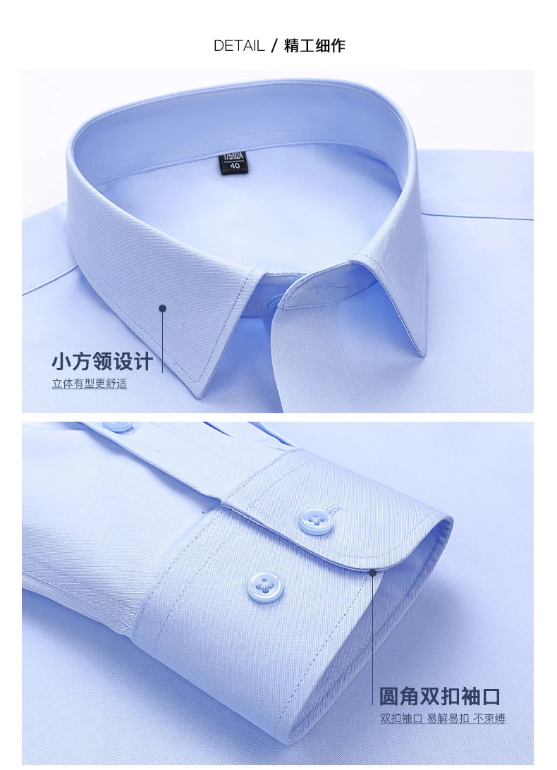 Spring and Autumn New Men's Long-sleeved, Iron-free, Three-proof, Pocket-free Business Attire, White Shirt, Men's Formal Wear