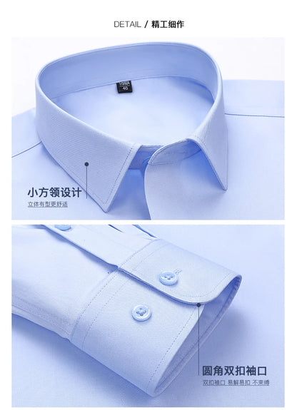 Spring and Autumn New Men's Long-sleeved, Iron-free, Three-proof, Pocket-free Business Attire, White Shirt, Men's Formal Wear