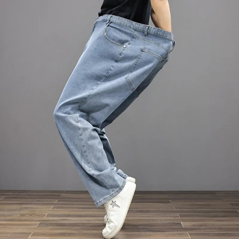 Men Jeans 8XL Summer Thin Straight Wide Leg Plus Size Denim Trousers Large Male Stretched 5XL 6XL 7XL Comfortable Pants