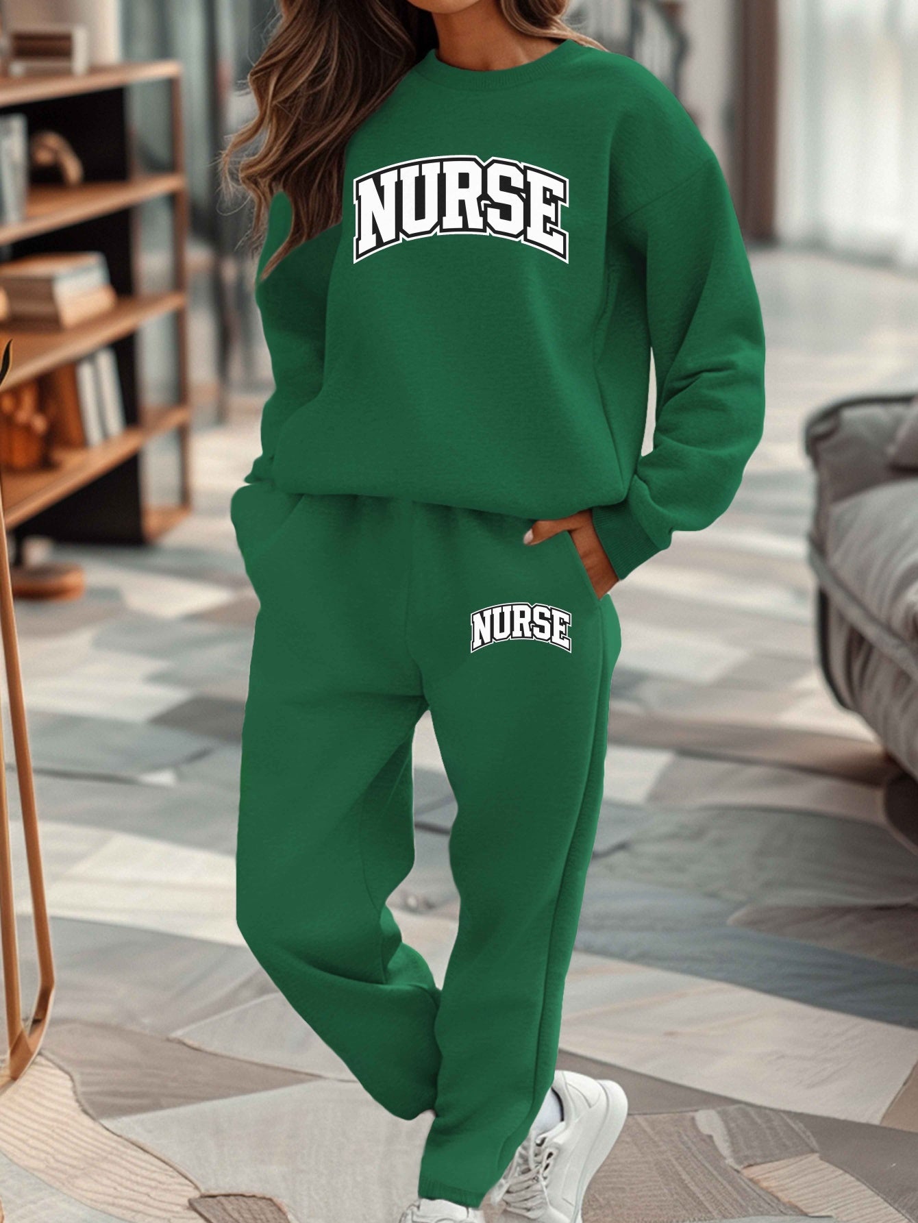 NURSE on dark background women sweatshirt and sweatpants set
