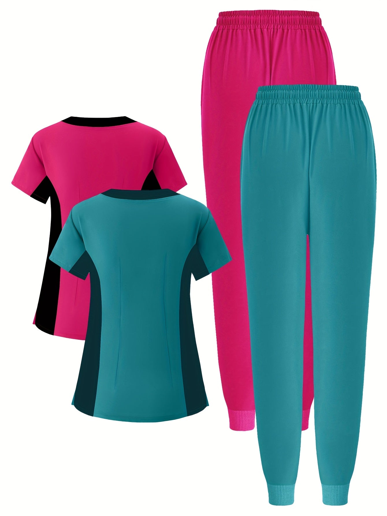(4pcs Set)Scrubs Uniform Women's Jogging Brushed Elastic Sport Nurse Medical Uniform Scrub Top Work Suit Breathable Scrub Set 4pcs