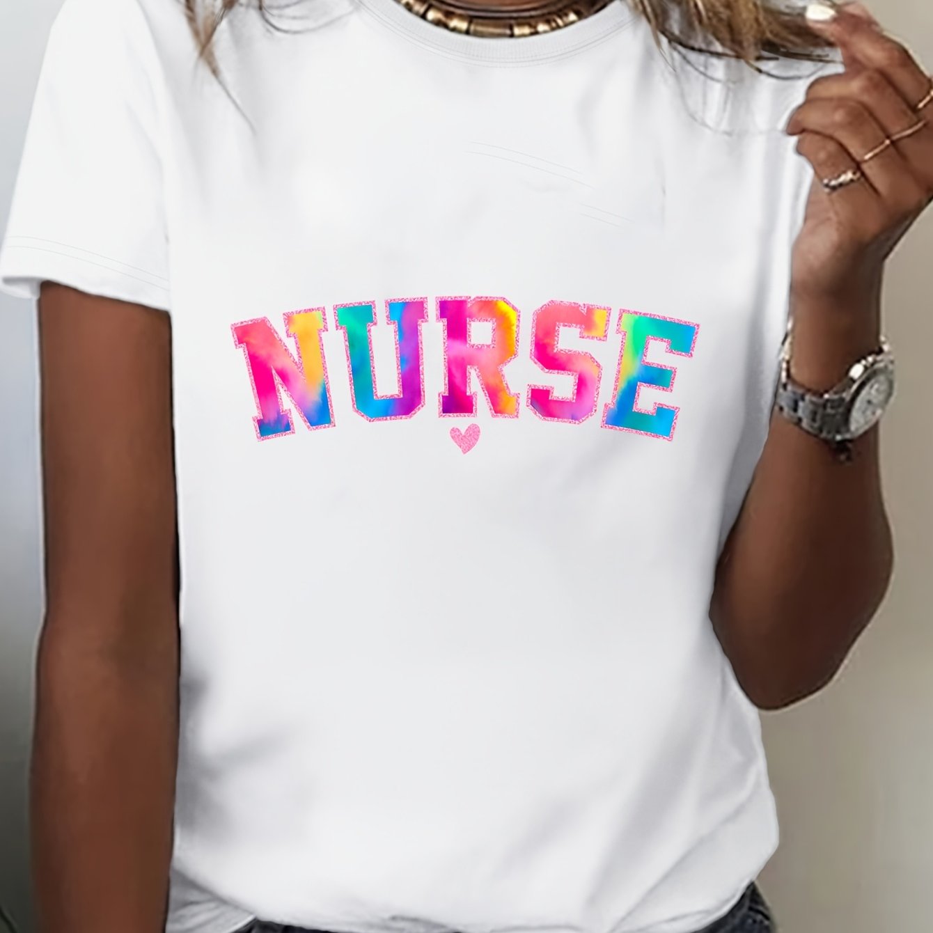 Spring/Summer Women'S Crew Neck Printed T-Shirt – Soft, Casual & Comfortable, Great for Holiday Gifts Nurse