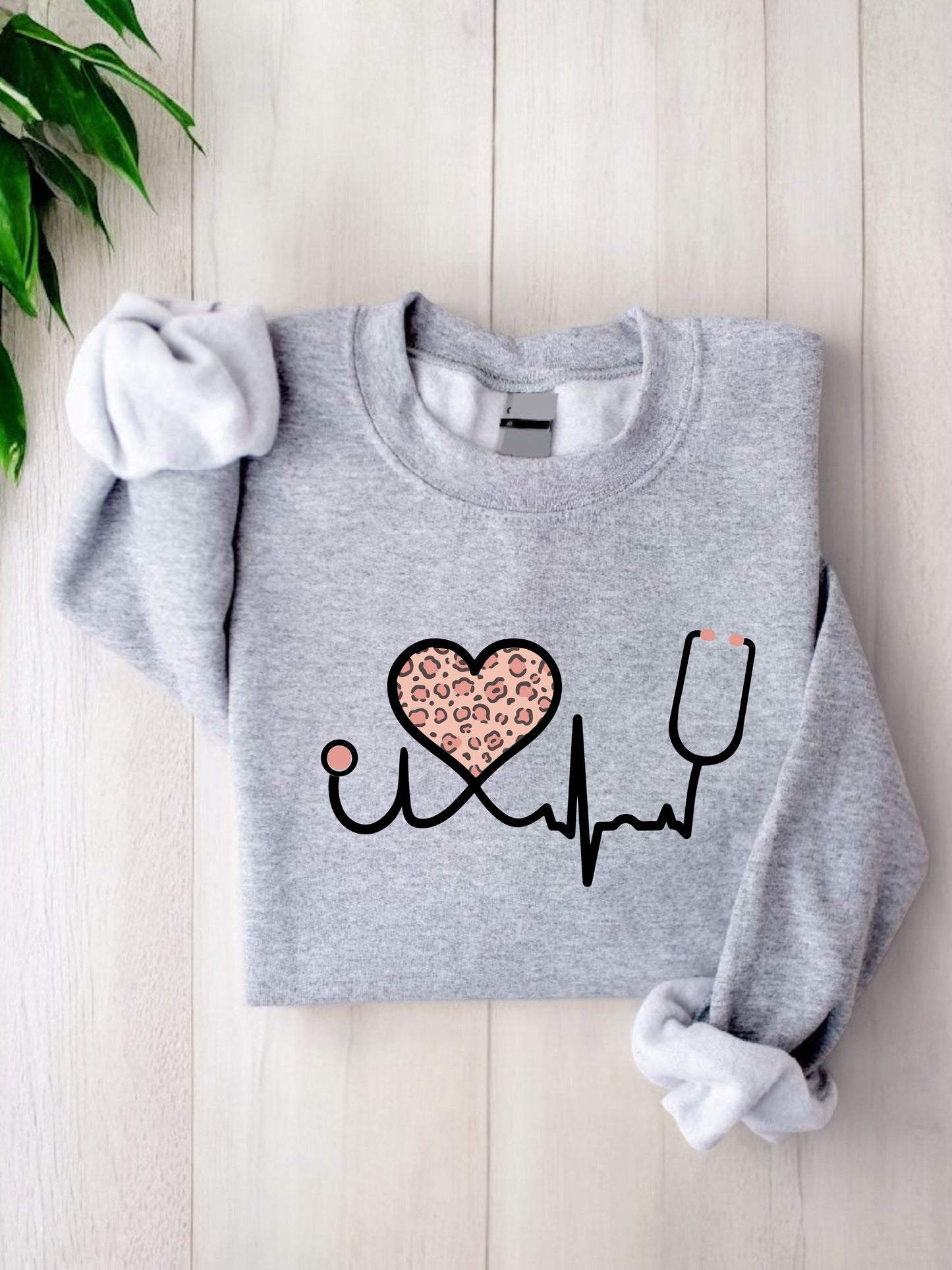 ODT-7 Leopard Heartbeat Sweatshirt, Pulse Sweatshirt, Nurse Sweatshirt, Health Care Squad Sweatshirt, Leopard Heart Crewneck Sweatshirt