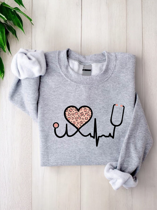 ODT-7 Leopard Heartbeat Sweatshirt, Pulse Sweatshirt, Nurse Sweatshirt, Health Care Squad Sweatshirt, Leopard Heart Crewneck Sweatshirt