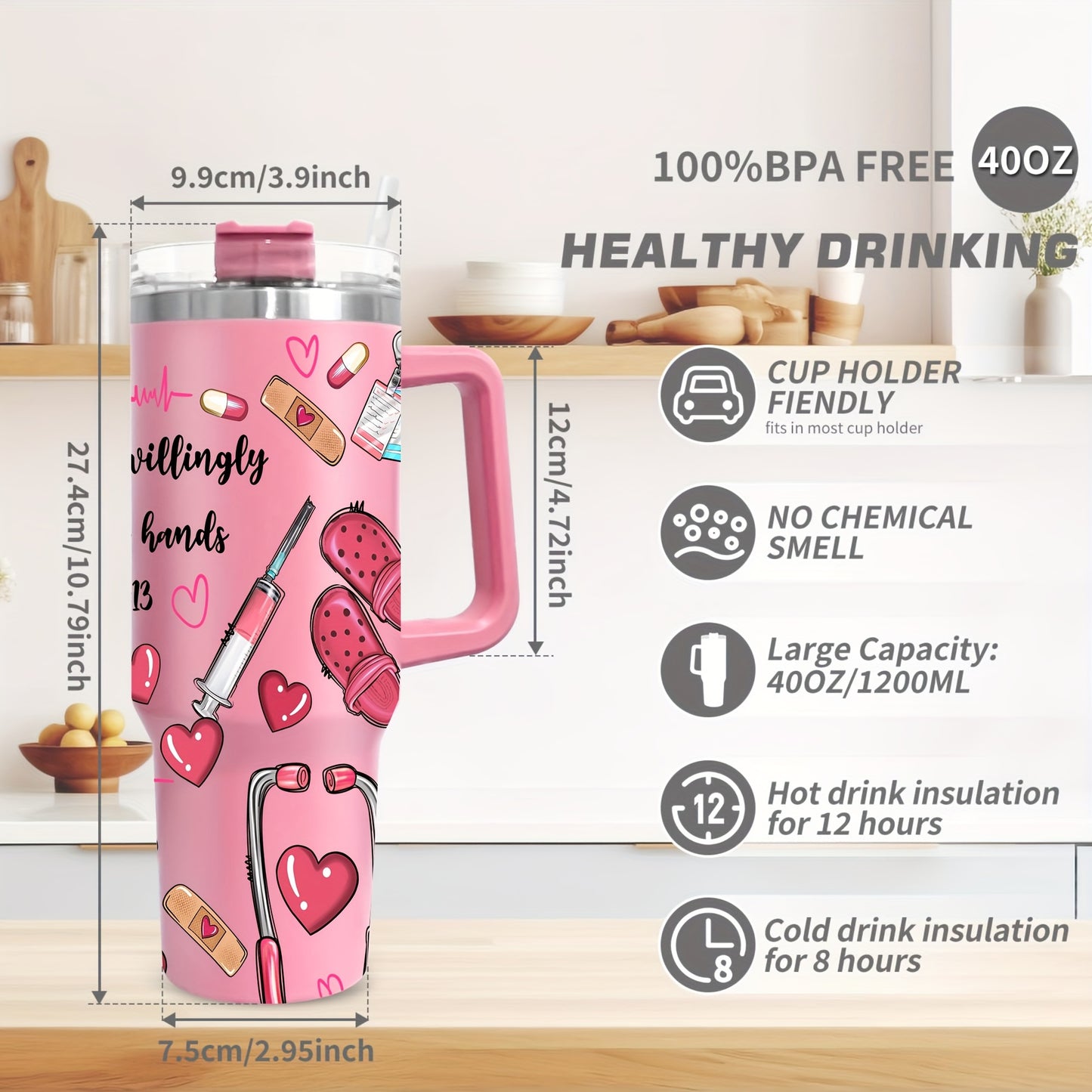 Hsdiokl Nurse-Themed 40oz Metal Tumbler with Lid, Hand Wash Reusable Oval-Shaped Mug, BPA-Free, Shatterproof, Multipurpose, Ideal for Christmas, Halloween, Easter, Hanukkah, Thanksgiving, Adult Gift - 1pc