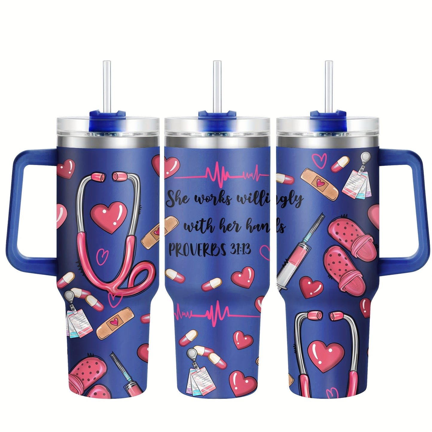 Hsdiokl Nurse-Themed 40oz Metal Tumbler with Lid, Hand Wash Reusable Oval-Shaped Mug, BPA-Free, Shatterproof, Multipurpose, Ideal for Christmas, Halloween, Easter, Hanukkah, Thanksgiving, Adult Gift - 1pc