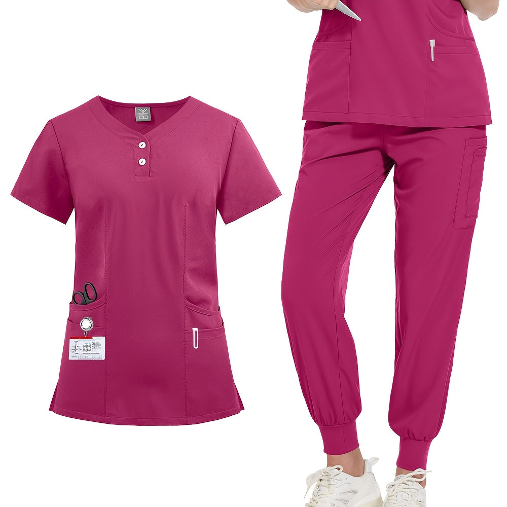 Solid Color Button Design Uniform for Men and Women, Doctor and Nurse Hand Washing Workwear, Nurse Overall