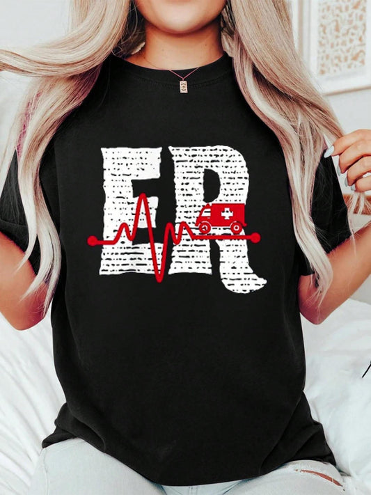 Emergency Department ER Nurse Front And Back Emergency Room T-Shirt Print Round Neck T-Shirt, Summer Women'S Tops, Gift